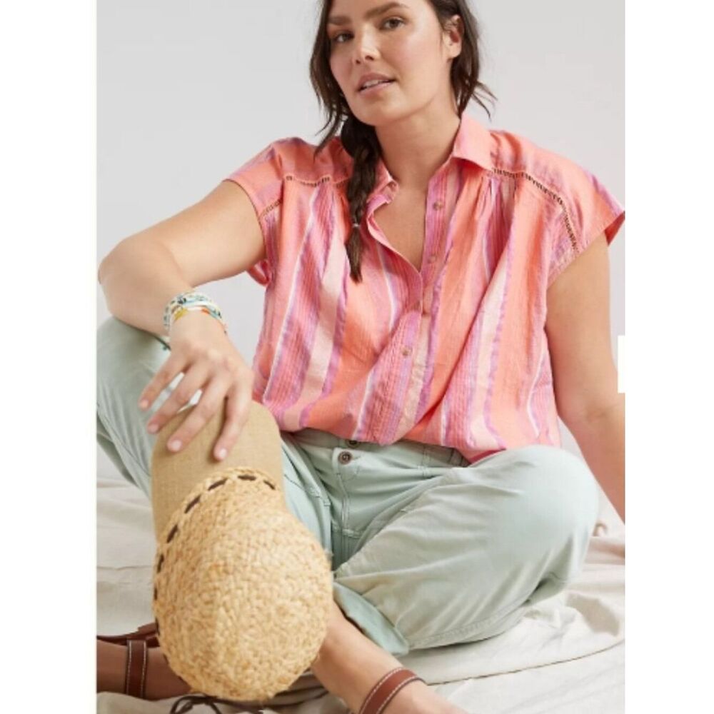 Like New! Pilcro The Serena Surf Button down in Orange/Gold in SIze XS